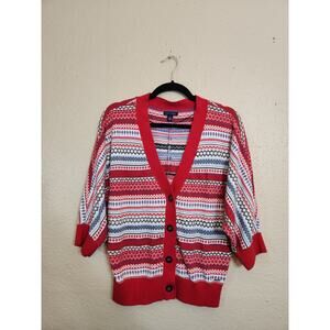 Tommy Hilfiger Women's Multicolor Knit Red‎ Fair Isle Cardigan Sweater Size M